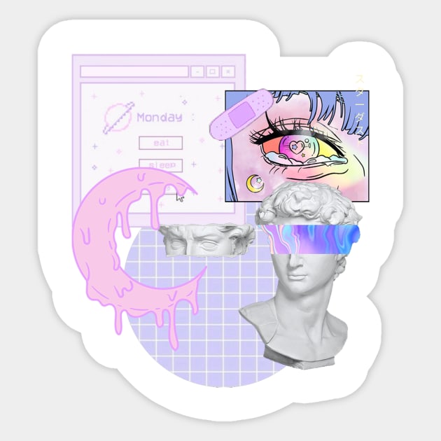 Vaporwave Kawaii Japanese Pixel Art Moon Anime Lilac Y2K Sticker by Super Kawaii Club